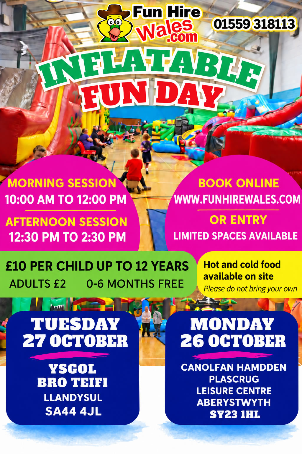 Fun Hire Wales Inflatable Fun Days in Llandysul and Aberystwyth October 2026